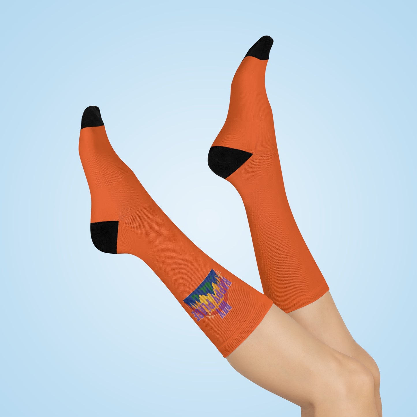 Happy Place Crew Socks in Orange