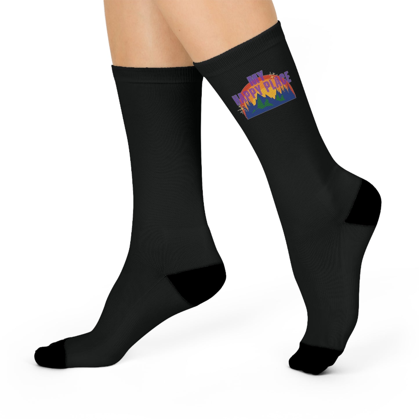 Happy Place Crew Socks in Black