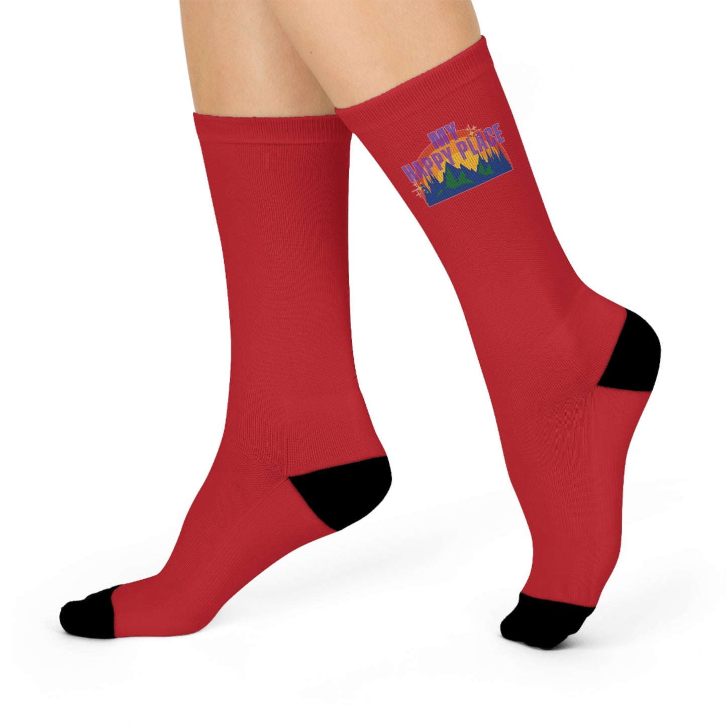 Happy Place Crew Socks in Red