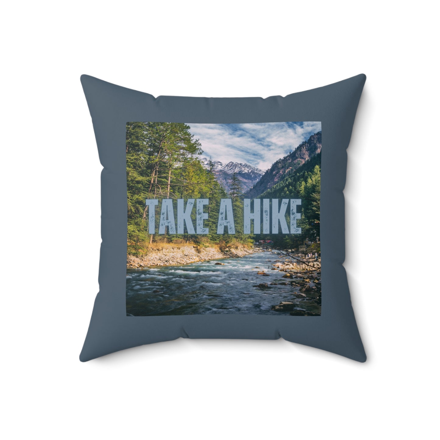 Take A Hike Square Pillow in Gray Blue