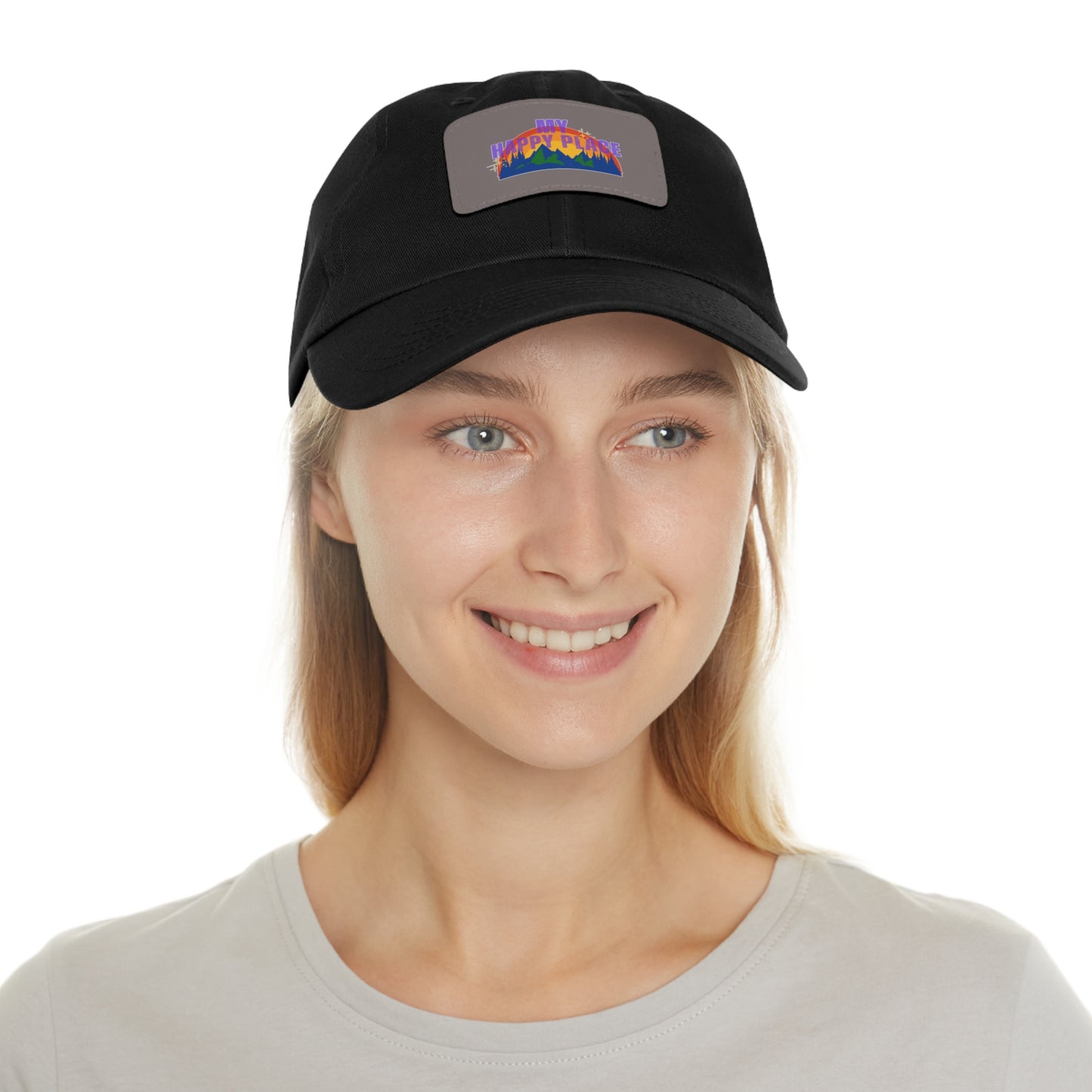 Happy Place Hat with Rectangular Leather Patch