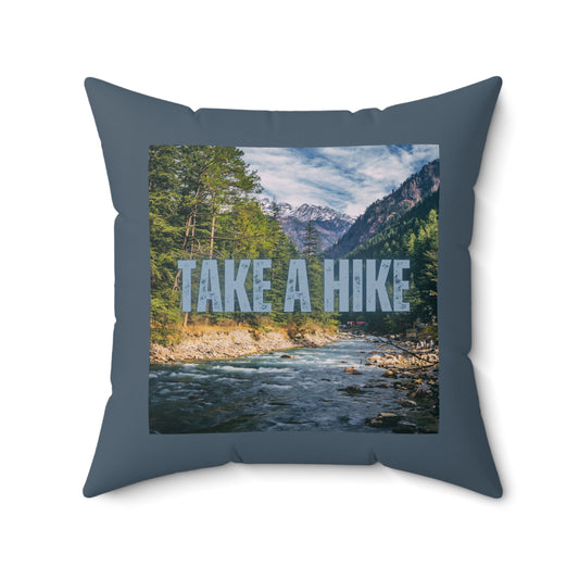 Take A Hike Square Pillow in Gray Blue