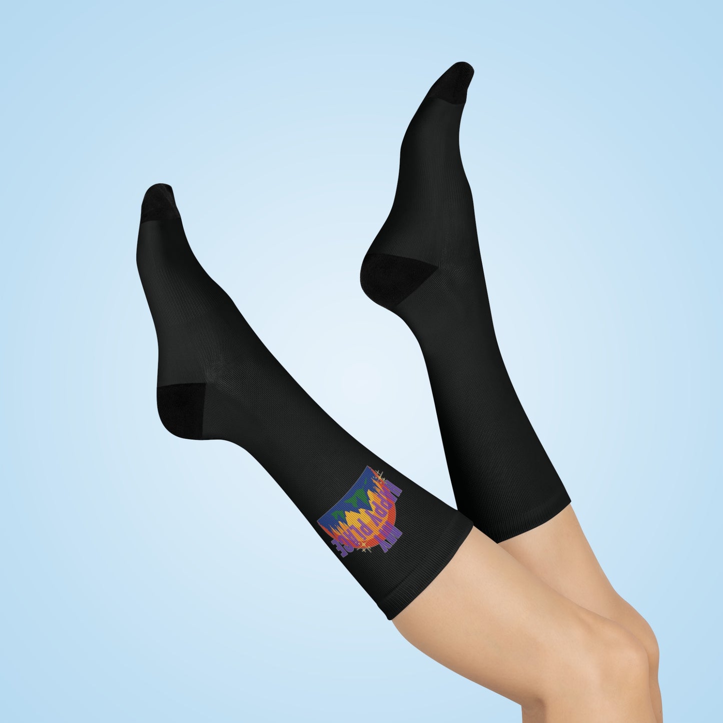 Happy Place Crew Socks in Black